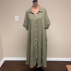 Olive Green Button-Up Midi Dress